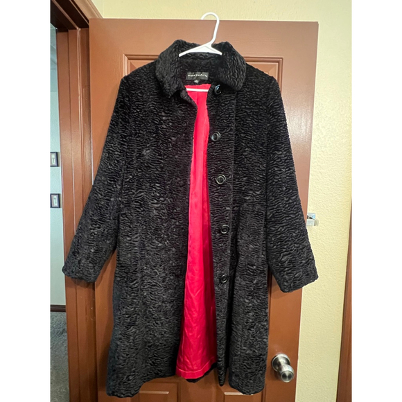 Women's PORTRAIT Black Faux Fur Coat with Red Lining, Size M - Picture 4 of 12